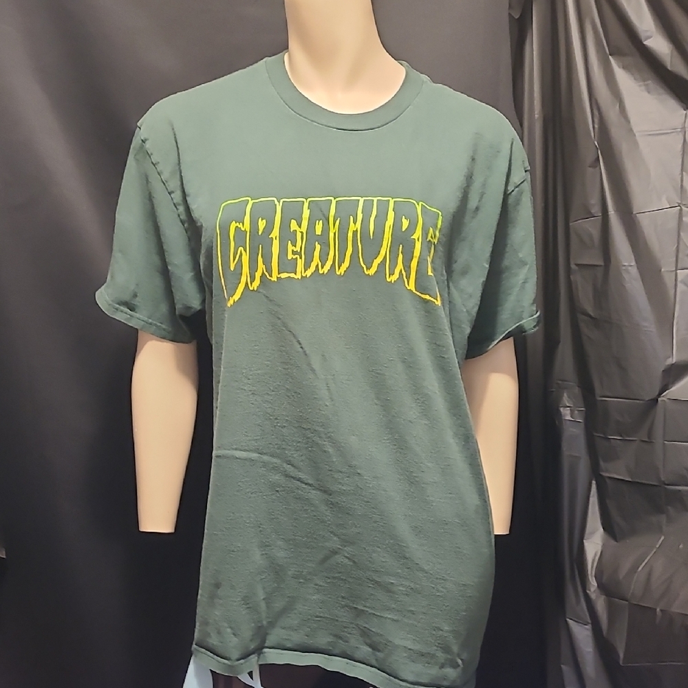 Men's Vintage Creature Skateboards TEE Mens LARGE Spell Out Green Skate